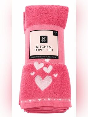 Member's Mark Pink Heart Kitchen Towel Set - 8 Pack NWT